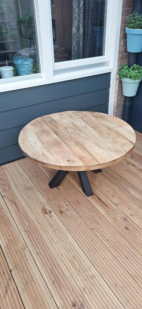 Mangohouten salontafel, Huis en Inrichting, Tafels | Salontafels, Ophalen, Gebruikt, 50 tot 100 cm, Rond