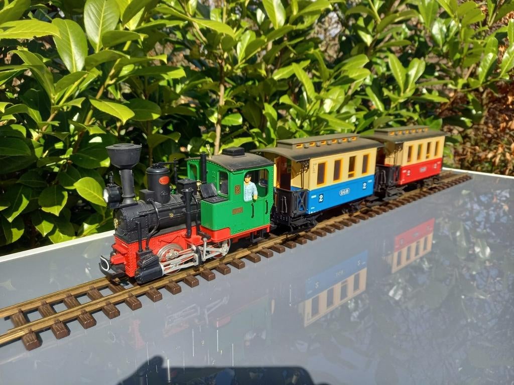 LGB treinset met locomotief en twee personenwagonnen, Overige merken, Gelijkstroom, Ophalen of Verzenden, Gebruikt