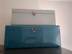 Twee mooie metalen kisten grijs en blauw opberger, Ophalen, Zo goed als nieuw, Minder dan 50 cm, Minder dan 50 cm