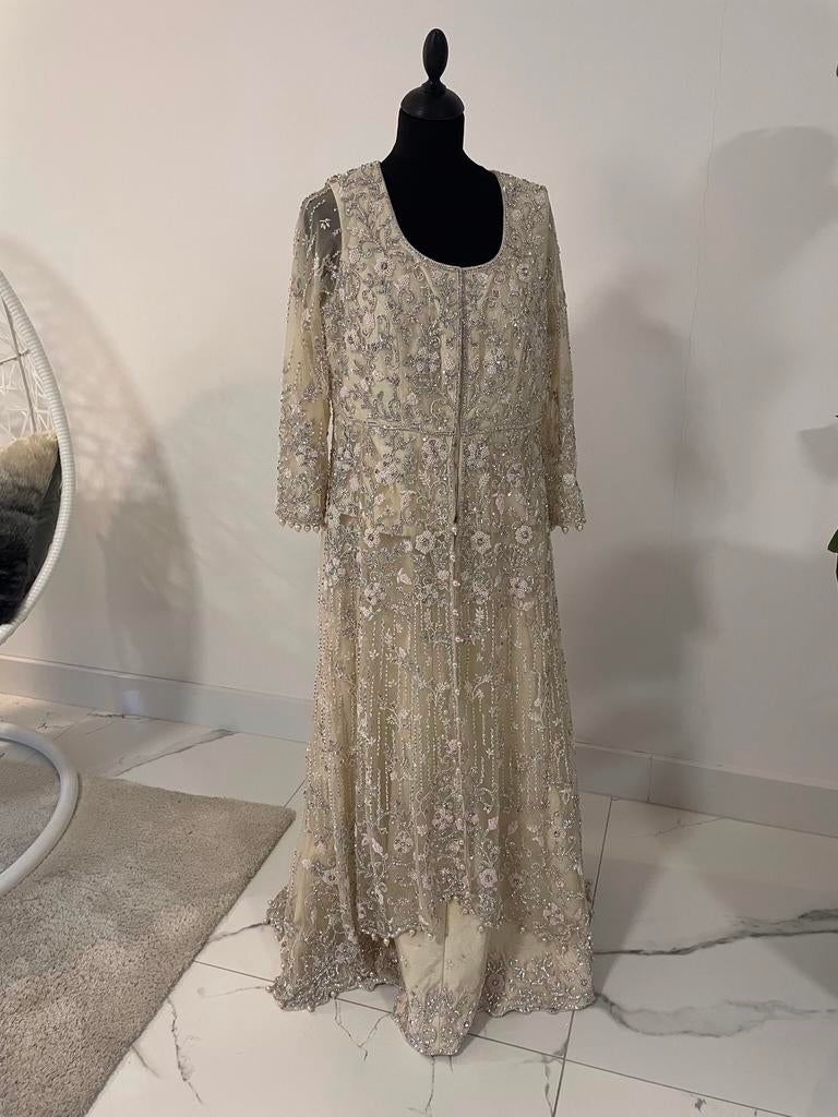 Beige rok en lange overgooier Bollywood maat 40/42, Overige typen, Beige, Maat 42/44 (L), Ophalen of Verzenden