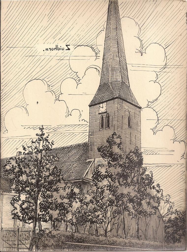 Zuidhorn Groningen Kerk 1948 tekening Sievers, Ophalen of Verzenden
