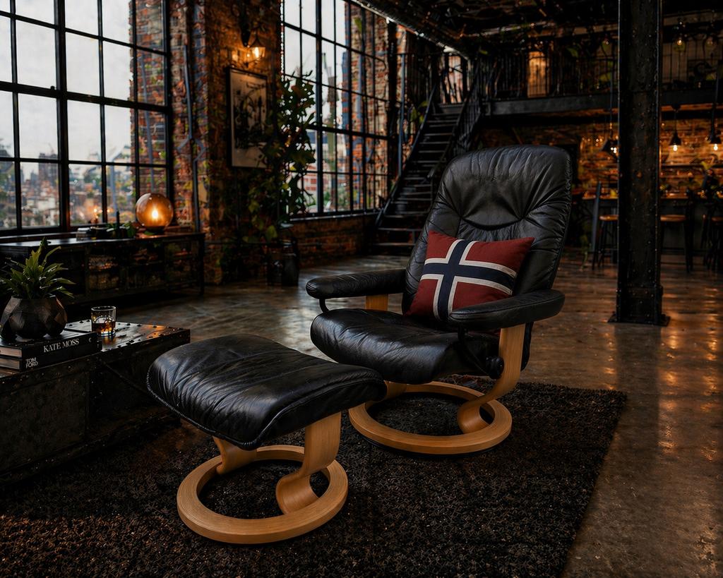 Nette Stressless relaxfauteuil & hocker, Gebruikt, Ophalen of Verzenden, 50 tot 75 cm, Leer