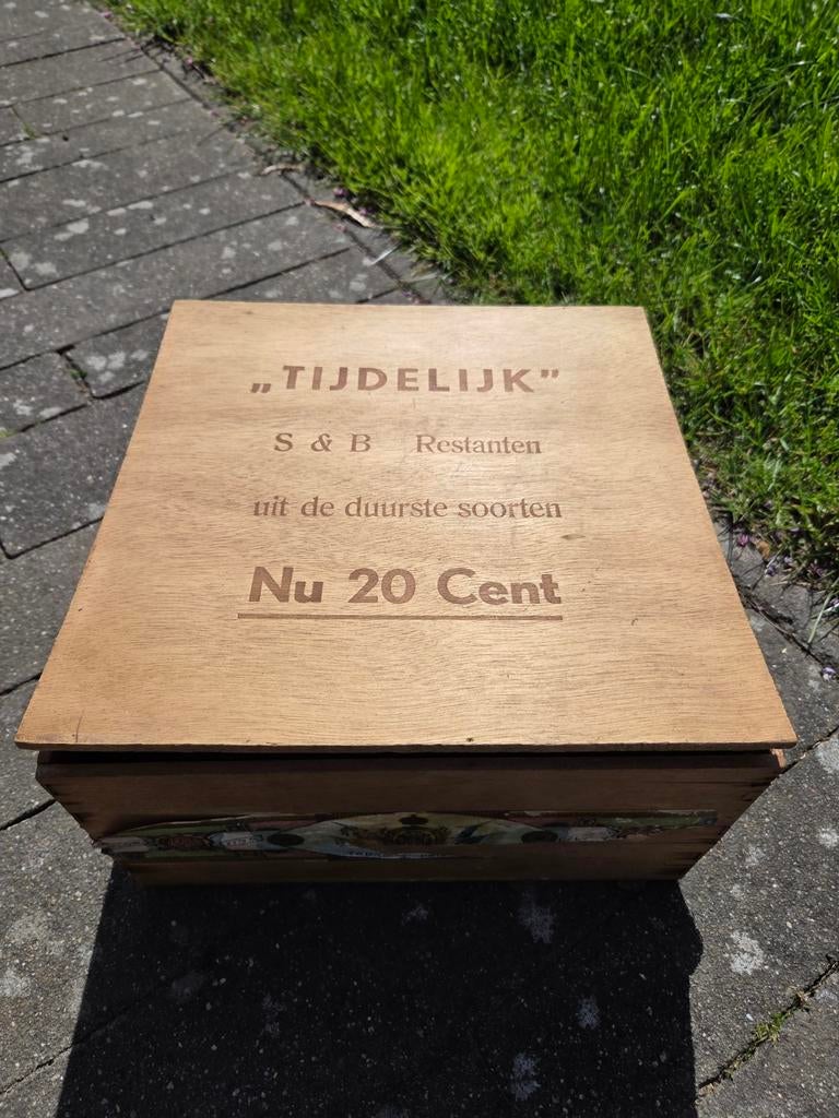 Vintage Houten Sigarenkistje "Tijdelijk" S&B Restanten, Ophalen of Verzenden
