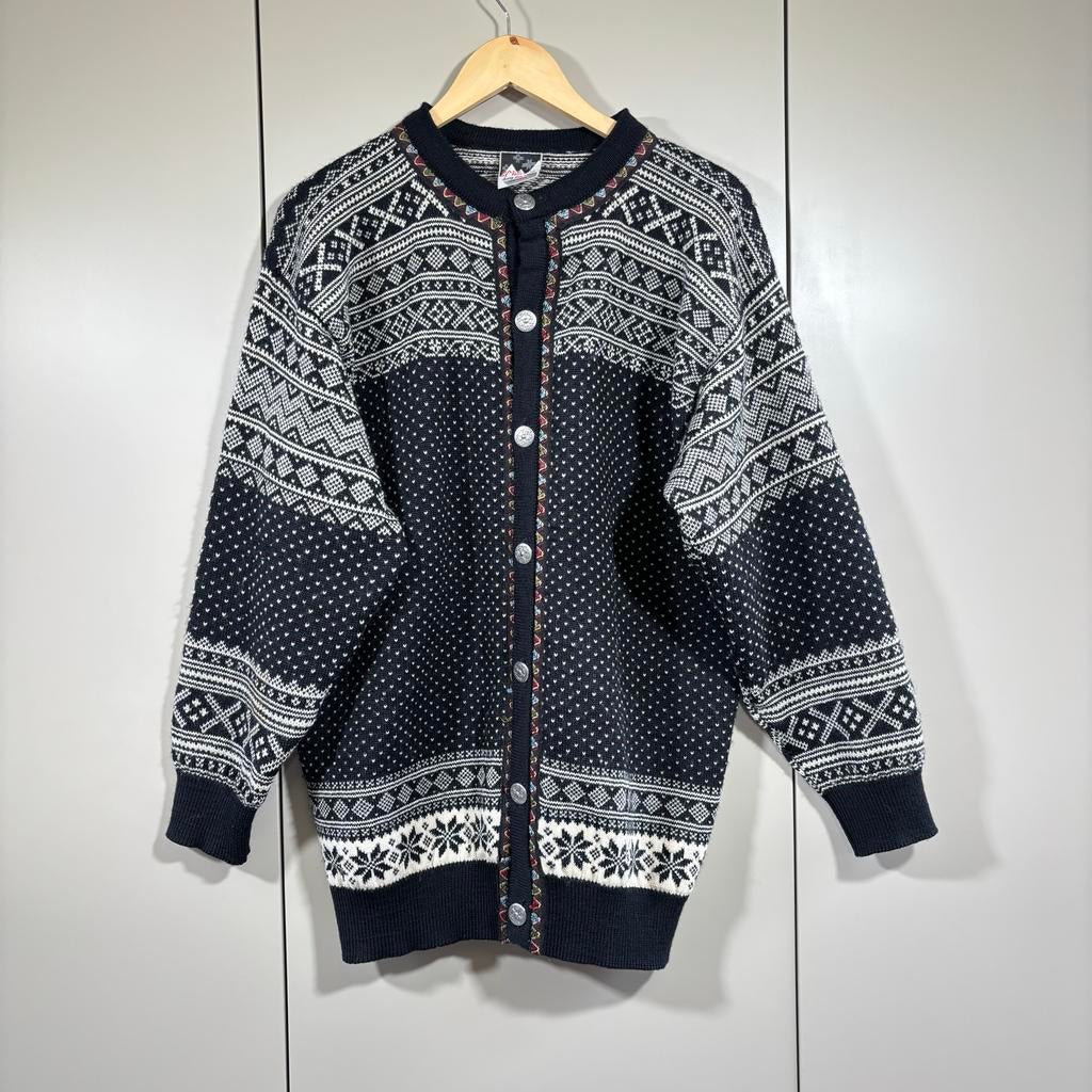 Vintage Dale of Norway Noors Vest XL zwart wit grafisch wol, Kleding | Dames, Verzenden, Zo goed als nieuw, Maat 46/48 (XL) of groter