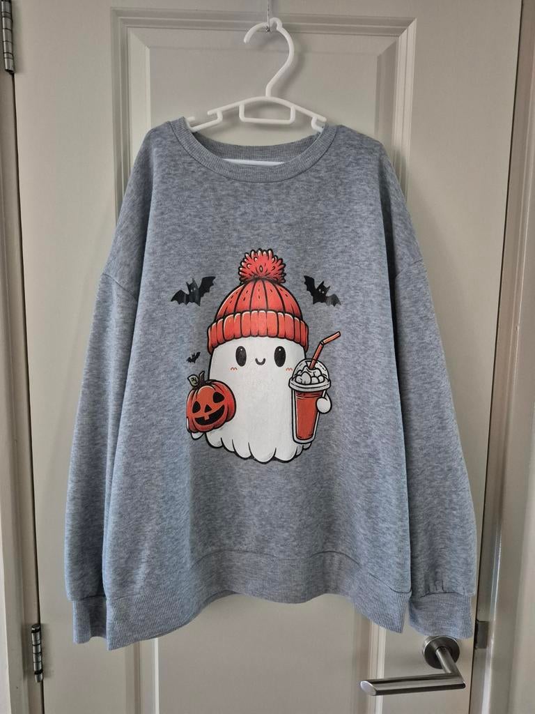 Sweater trui halloween spook pompoen koffie XS 34 grijs, Ophalen of Verzenden, Zo goed als nieuw, Maat 34 (XS) of kleiner, Grijs