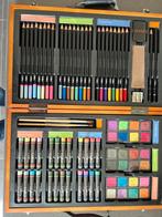 Grote tekenset in houten koffer, Hobby en Vrije tijd, Schilderen, Ophalen of Verzenden