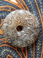 Mooi antiek Oosters amulet van jade met draken 5 cm., Antiek en Kunst, Ophalen of Verzenden