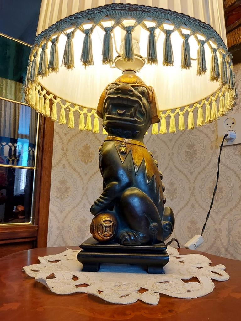 Vintage Hollywood Regency Tafellamp - Foo Dog / Tempelleeuw, Antiek en Kunst, Ophalen