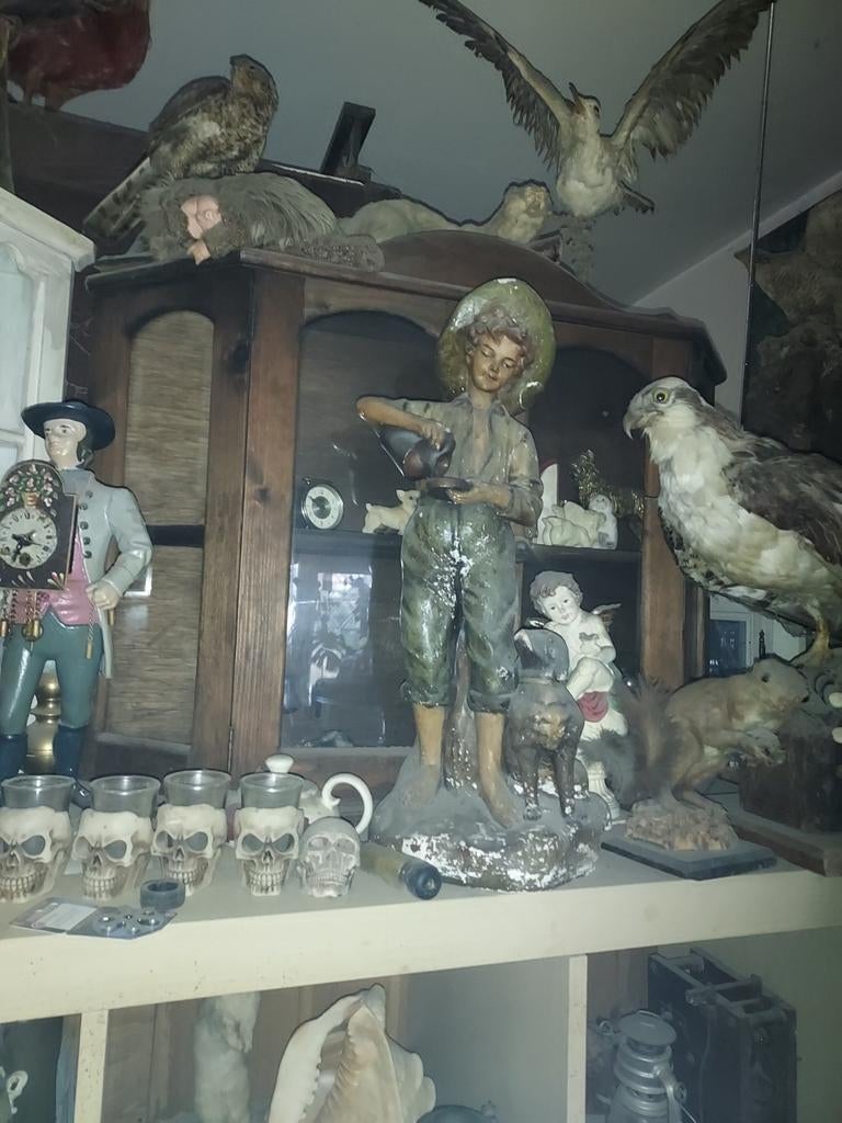 Gipsen. Beeld jongeman met hond, Antiek en Kunst, Ophalen of Verzenden