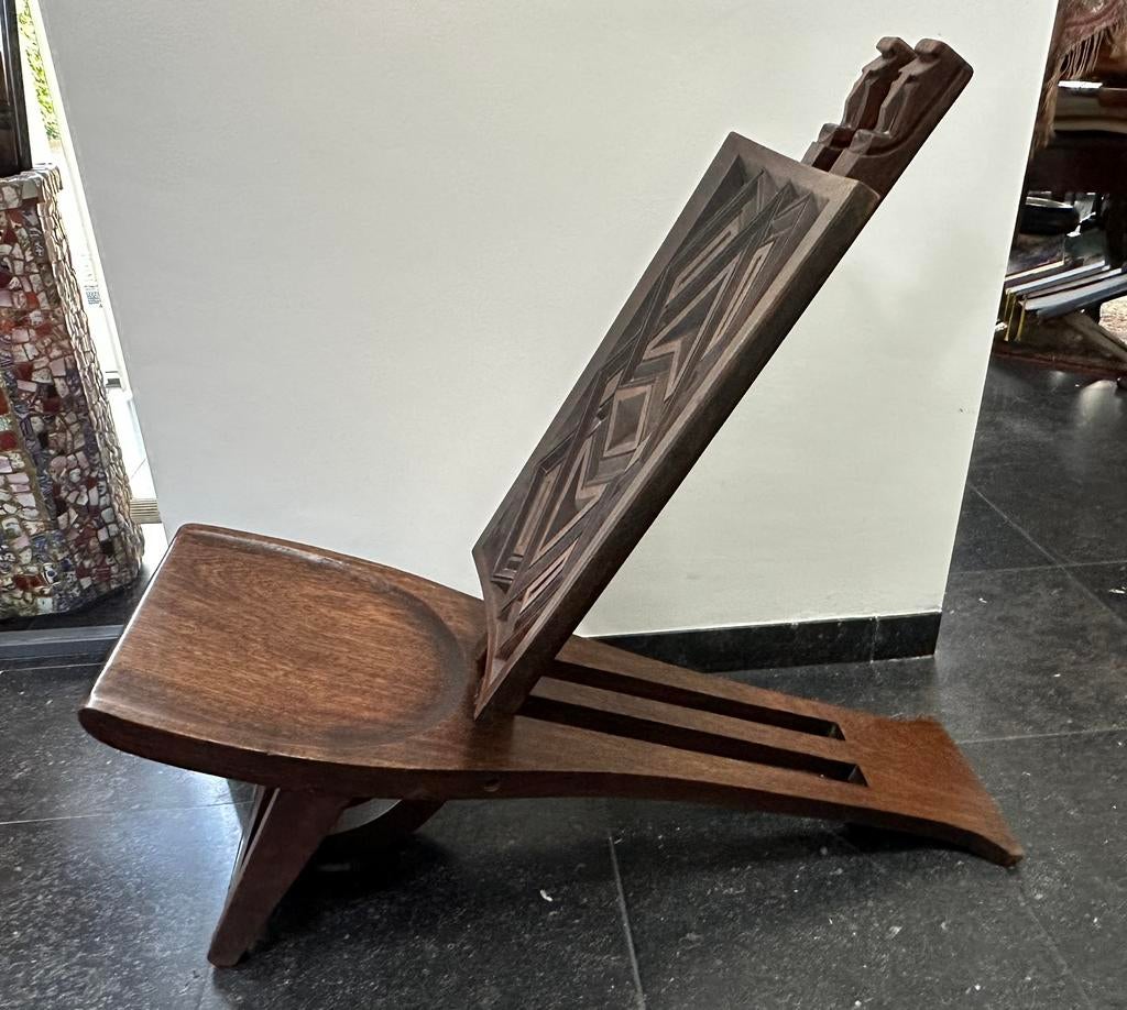 Vintage African Palaver Chair Congo stoel hardhout, Ophalen