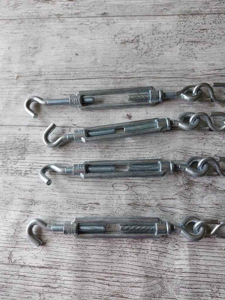4x spanschroef haak - oog 110 met ketting, Ophalen, Gebruikt, Zilver, Overige materialen