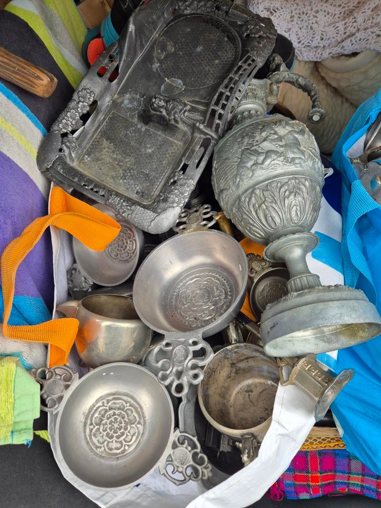 Diverse tin voorwerpen - ca. 70 kg, Antiek en Kunst, Antiek | Tin, Ophalen of Verzenden