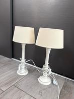 2 lampjes op houten voet met ovale lampenkamojes, Ophalen, Zo goed als nieuw, Minder dan 50 cm