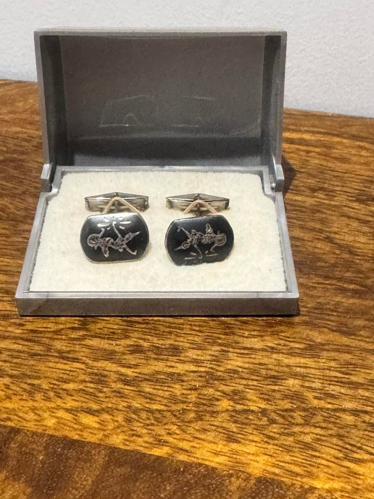 Vintage Siam Sterling zilveren manchetknopen, Thailand, Ophalen of Verzenden, Gebruikt, Zilver, Verzilverd