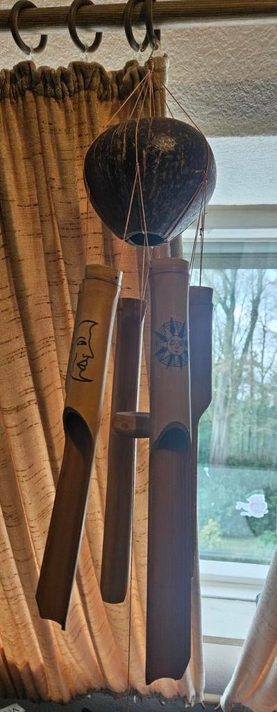 Bamboe windgong met zon- en maanmotief, Ophalen of Verzenden, Gebruikt