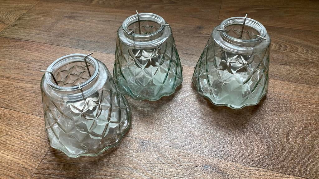 3 glazen Riverdale windlichten, Huis en Inrichting, Woonaccessoires | Kandelaars en Kaarsen, Overige materialen, Ophalen of Verzenden