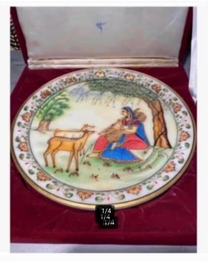 Gold inlay handwerk India bord Jaipur Marble in doos, Antiek en Kunst, Ophalen of Verzenden