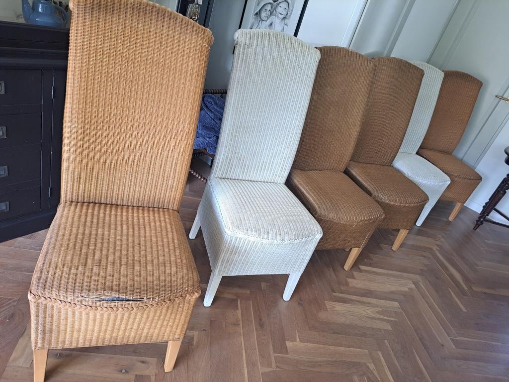 Lloyd Loom stoelen - 6 stuks, 2 beschadigd, Ophalen, Gebruikt, Overige kleuren, Hout