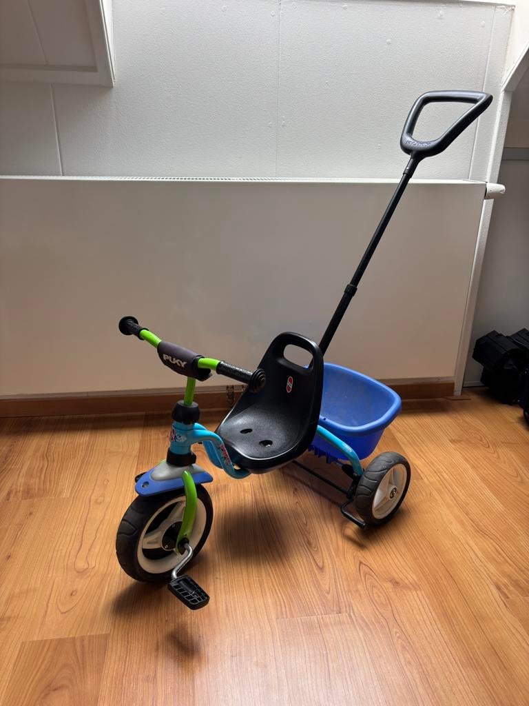 Driewieler mrt duwstang Puky Ceety Blauw, Ophalen, Zo goed als nieuw, Duwstang