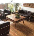 Bruine leren bank en fauteuil replica Corbusier, Gebruikt, Tweepersoons, 75 tot 100 cm, Ophalen of Verzenden