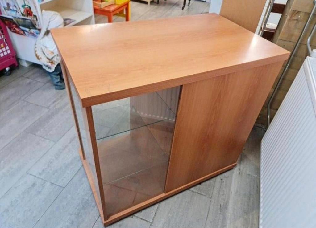 Houten toonbank met vitrine - Ideaal voor winkel of kantoor, Ophalen, Met plank(en), Gebruikt, 100 tot 150 cm