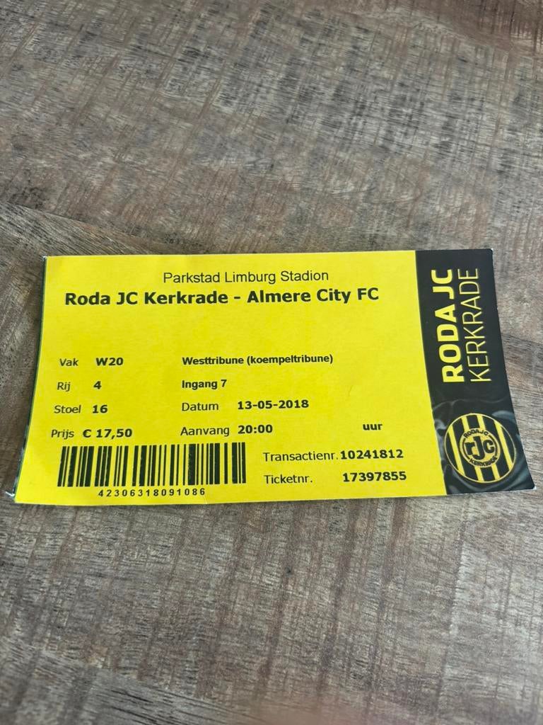 Roda JC - Almere City Ticket 13-05-2018, Ophalen of Verzenden, Roda JC, Overige typen