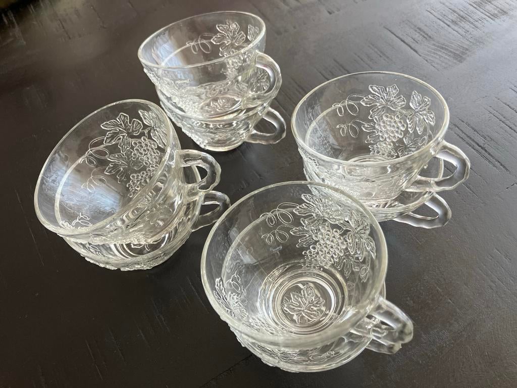 1 bowl + 8 Vintage Anchor Hocking Punchglazen Druiven Decor, Antiek en Kunst, Ophalen of Verzenden