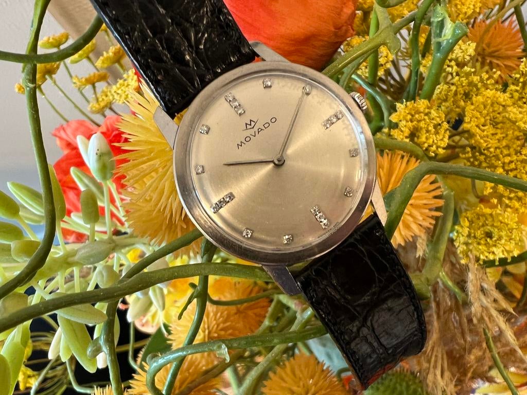 Zeldzame witgouden Movado met diamanten uurmarkeringen, Overige merken, Polshorloge, Ophalen of Verzenden, Goud