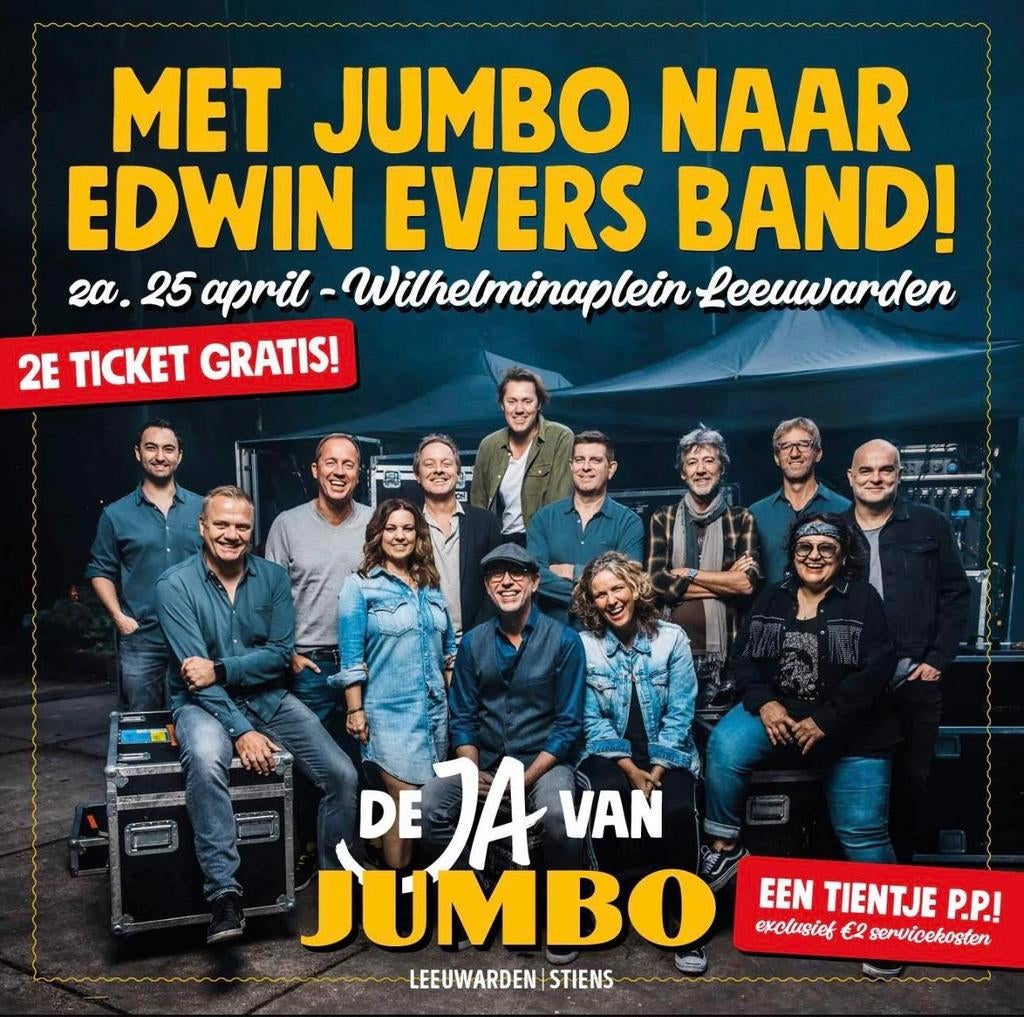 2 Tickets Edwin Evers Band – Koningsfestival Leeuwarden, Twee personen, April