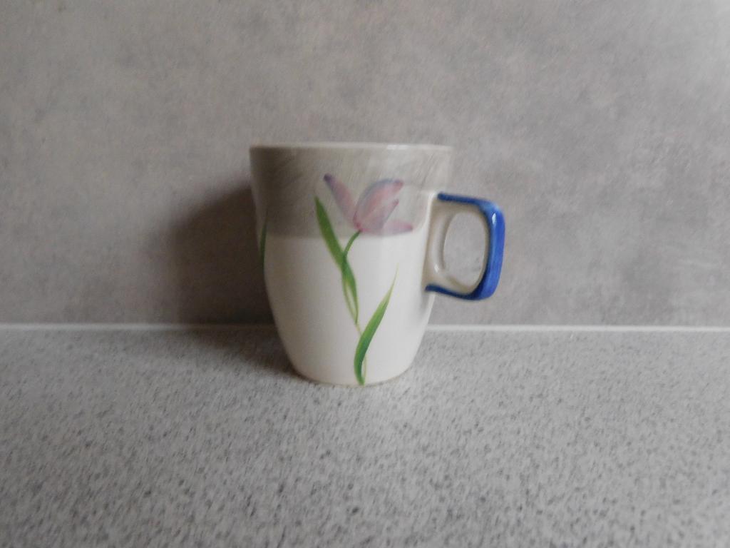 Senseo mok Tulp en Blauwe Druif Vic's Handpainted, Ophalen of Verzenden, Zo goed als nieuw, Overige stijlen, Kop(pen) en/of Schotel(s)