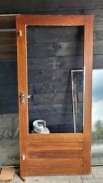 Hardhouten buitendeur met dubbelglas, 928x2018, groen, Ophalen, Gebruikt, 80 tot 100 cm, Buitendeur