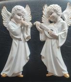 825 2 prachtige Engelen met muziekinstrument voor muur, Ophalen of Verzenden, Zo goed als nieuw, Beeld(je), Christendom | Katholiek