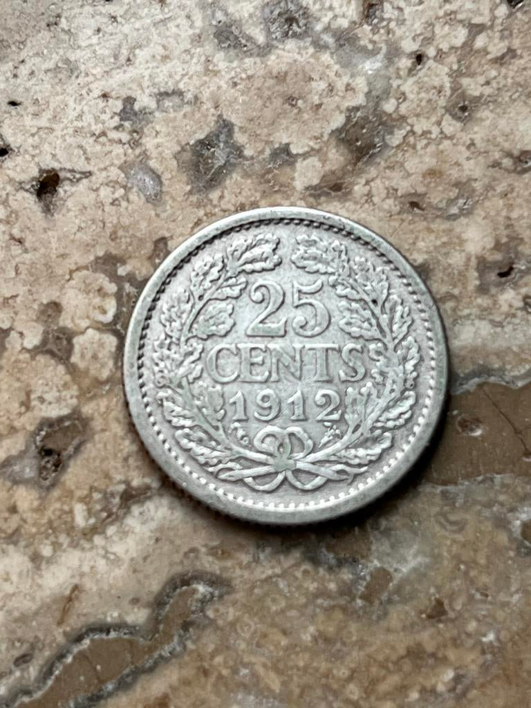 25 cent 1912 Wilhelmina , mooie kwaliteit, Postzegels en Munten, Munten | Nederland, Zilver, 25 cent, Ophalen of Verzenden, Koningin Wilhelmina