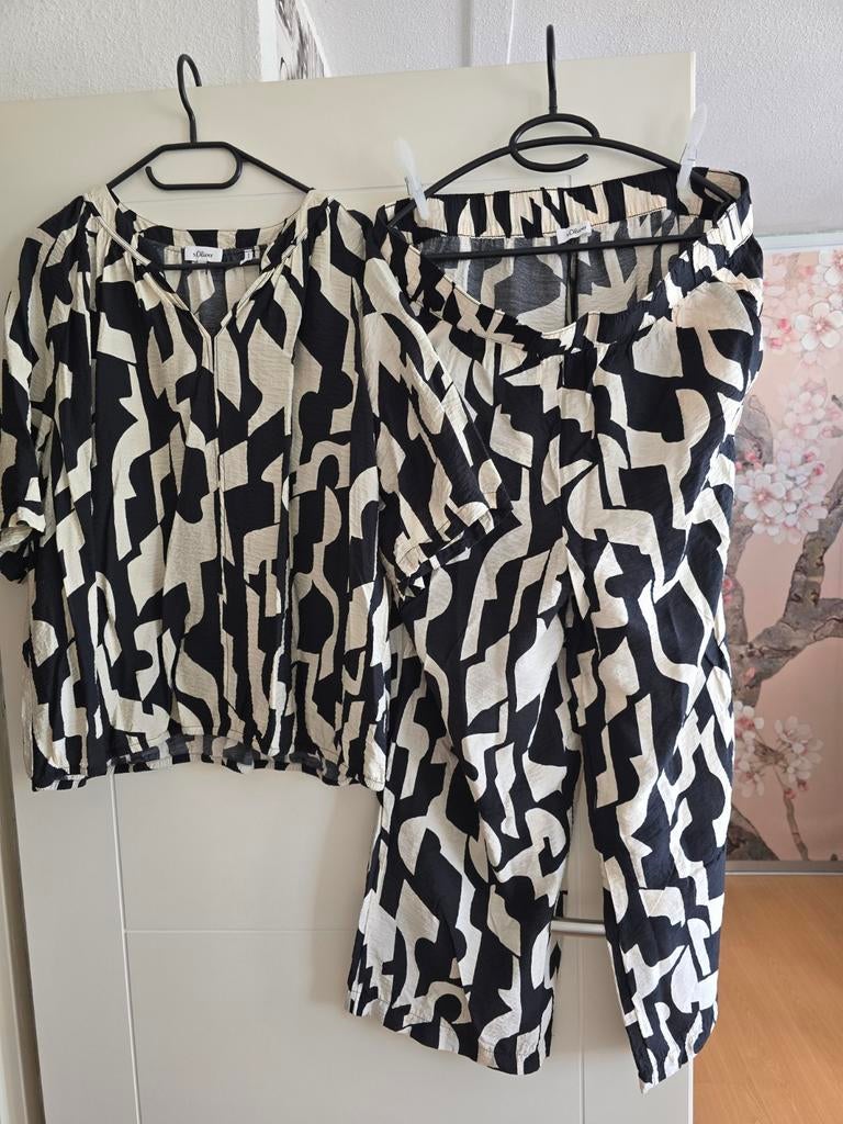 S Oliver co ord set, culotte broek, zwart /creme, zgst,, Ophalen of Verzenden, Zo goed als nieuw
