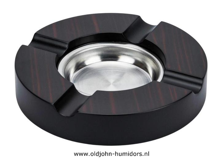 SIGAREN ASBAK ROND MET 2 LEGGERS EBBENHOUT - 16 cm!    sab20, Verzamelen, Rookartikelen, Aanstekers en Luciferdoosjes, Nieuw, Asbak