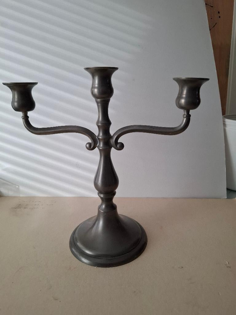 Vintage tinnen Kandelaar, Antiek en Kunst, Antiek | Kandelaars, Ophalen of Verzenden, Overige materialen