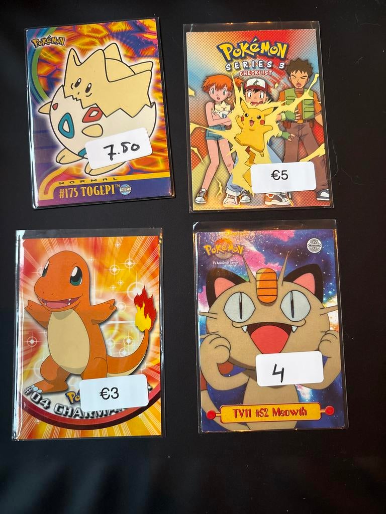 Pokémon Topps kaarten: Togepi, Charmander, Meowth, Pikachu, Ophalen of Verzenden, Zo goed als nieuw, Meerdere kaarten