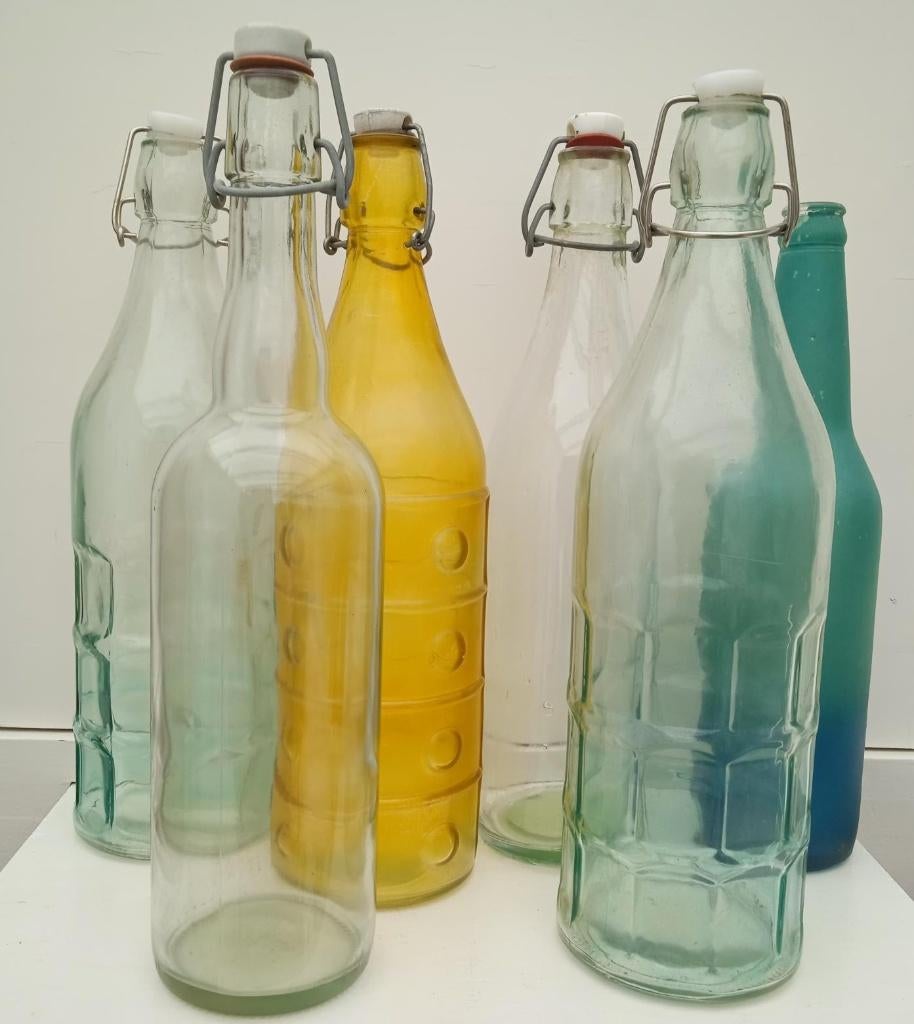 Dop flessen, inhoud 1 liter, Gebruikt, Meerkleurig, Overige stijlen, Ophalen of Verzenden