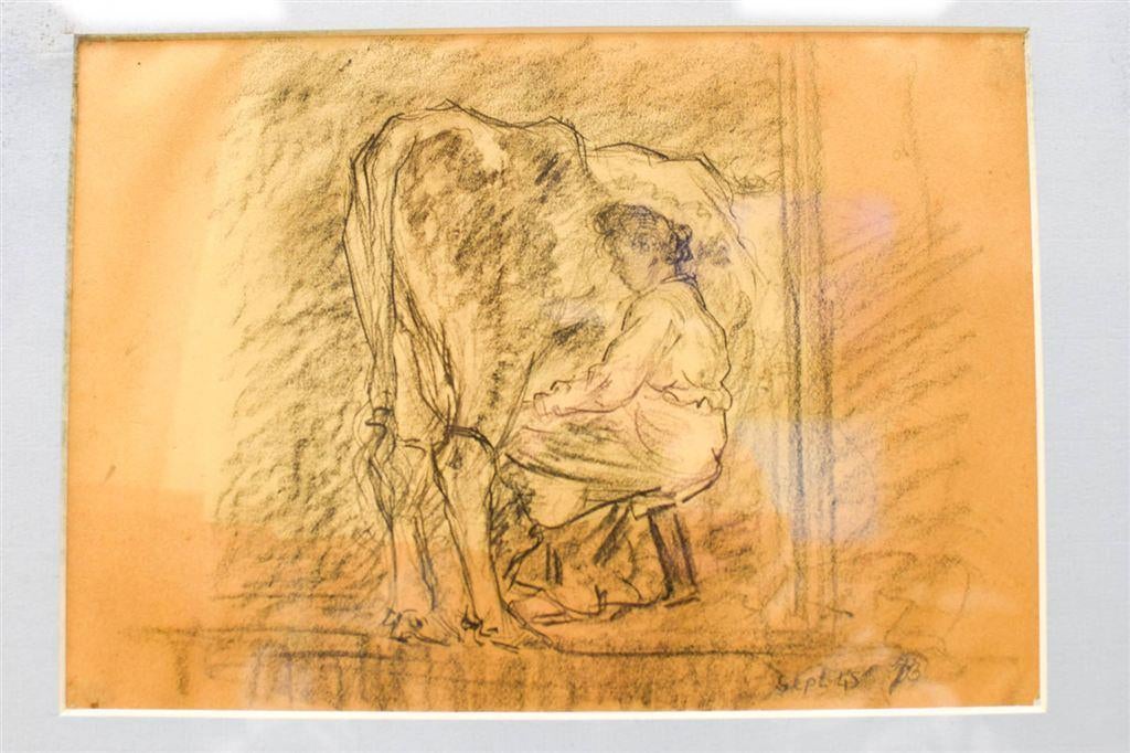 Prent /Tekening van een boerin die een koe melkt 51221, Ophalen of Verzenden, Voor 1920, Ongelopen, Vogel