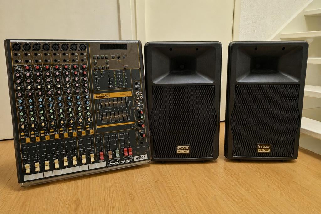DAP K-115 Speakers met Mengpaneel/Versterker - Set van 2, Audio, Tv en Foto, Luidsprekers, Ophalen, Gebruikt, Front, Rear of Stereo speakers