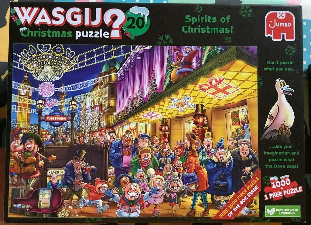 Wasgij Christmas 20 Spirits of Christmas 2x1000 stukjes, Ophalen of Verzenden, 500 t/m 1500 stukjes, Zo goed als nieuw
