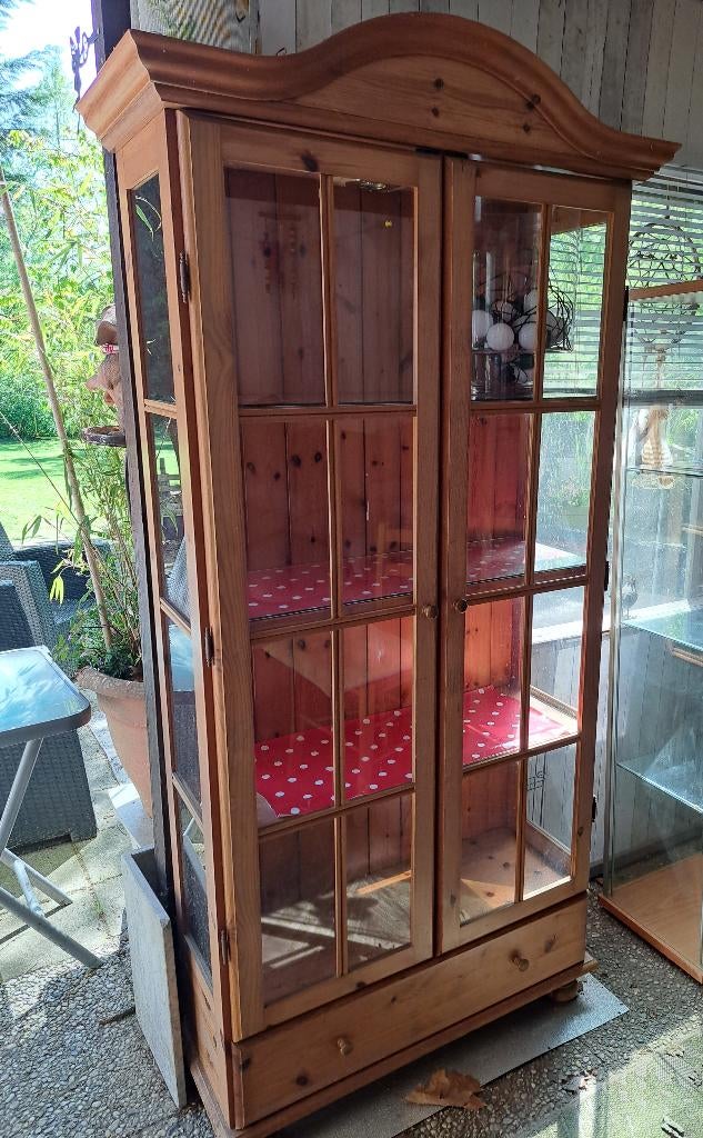 Grenen vitrine kast, Ophalen, Gebruikt, 50 tot 100 cm, 150 tot 200 cm