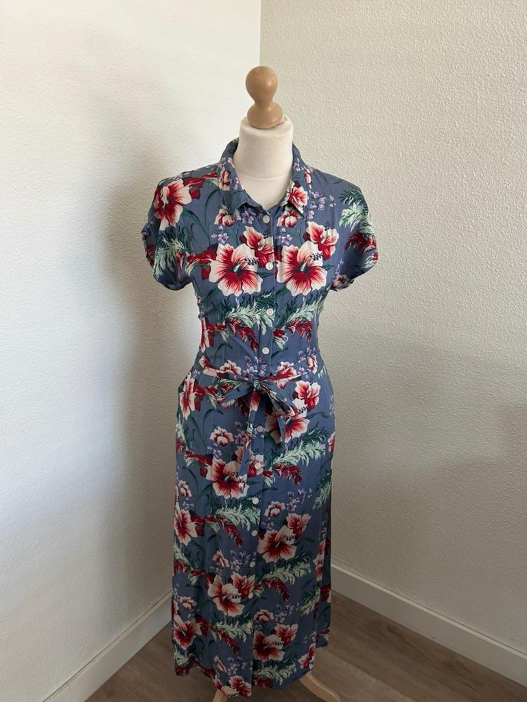 King Louie maat 40 blauwe bloemen blouse jurk doorknoop 2110