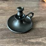 Vintage Zwarte Blaker / Kandelaar met Oor – Ø 12 cm – Metaal, Ophalen of Verzenden