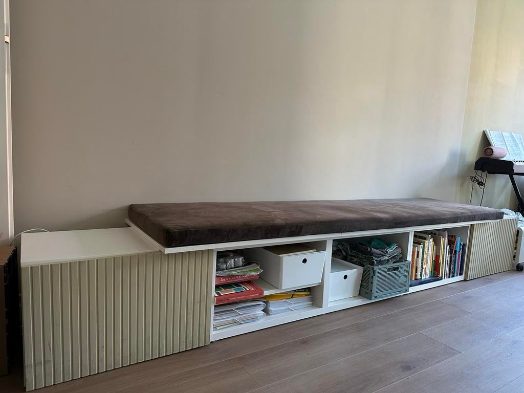 Maatwerk zitbank met opbergruimte + kussen, Ophalen, Gebruikt, Minder dan 75 cm, 300 cm of meer