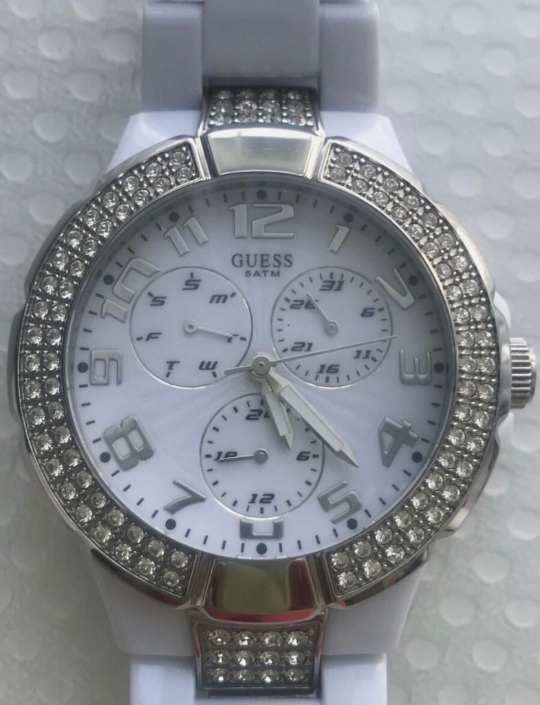 Wit Guess horloge maat 39-42 mm, Ophalen, Staal, Guess, Polshorloge