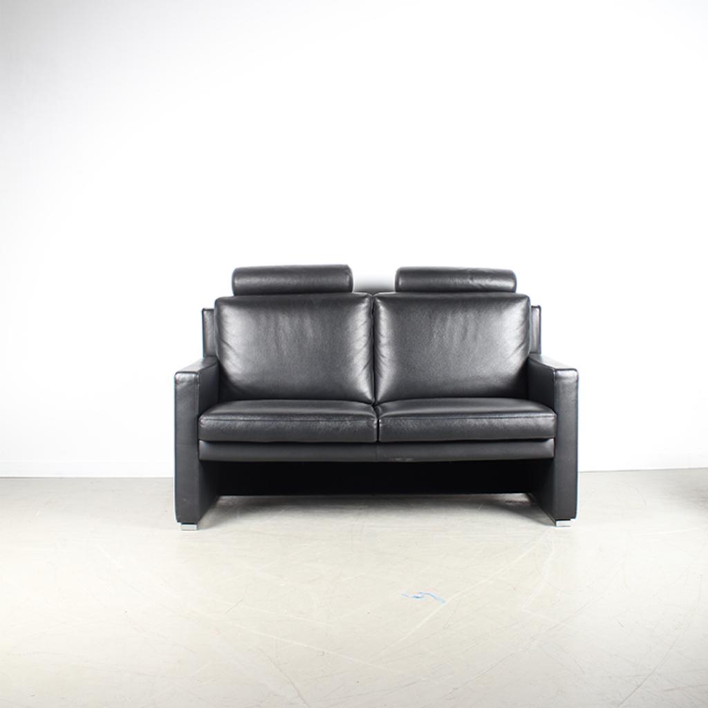 1x Leolux Timandra Bank 2-zits/148cm Leder – Zwart, Huis en Inrichting, Niet ingevuld, Niet ingevuld, Tweepersoons, Leer