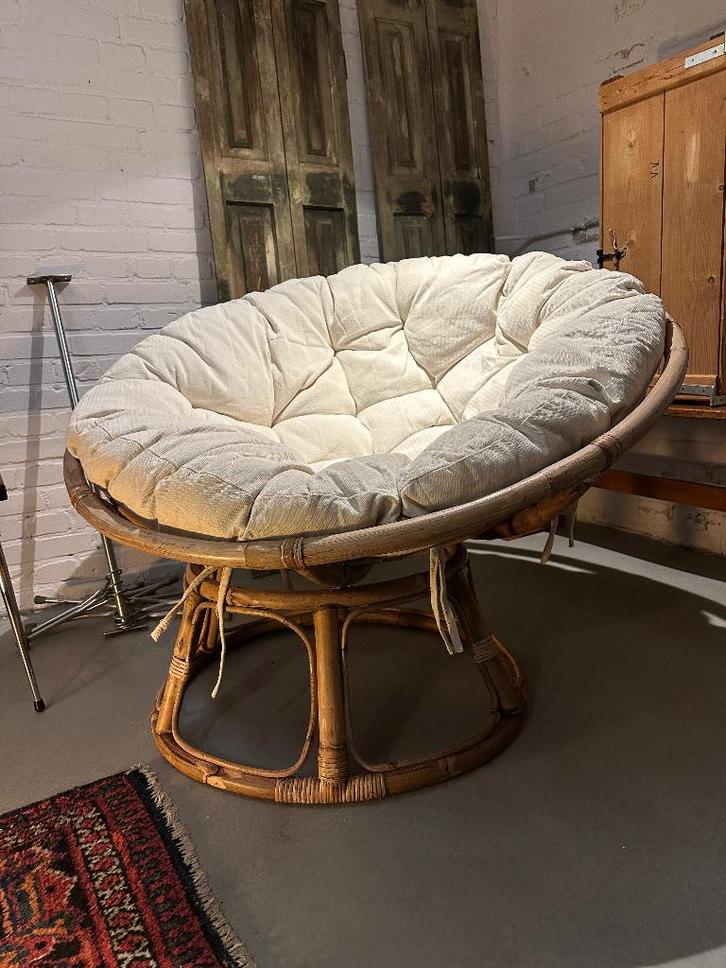 SALE: Vintage fauteuil papasan, relaxstoel, ligstoel, Huis en Inrichting, Fauteuils, Gebruikt, 100 tot 125 cm, 100 tot 125 cm