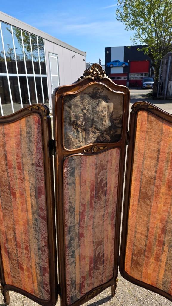 Frans antiek notenhouten kamerscherm,, Ophalen, Gebruikt
