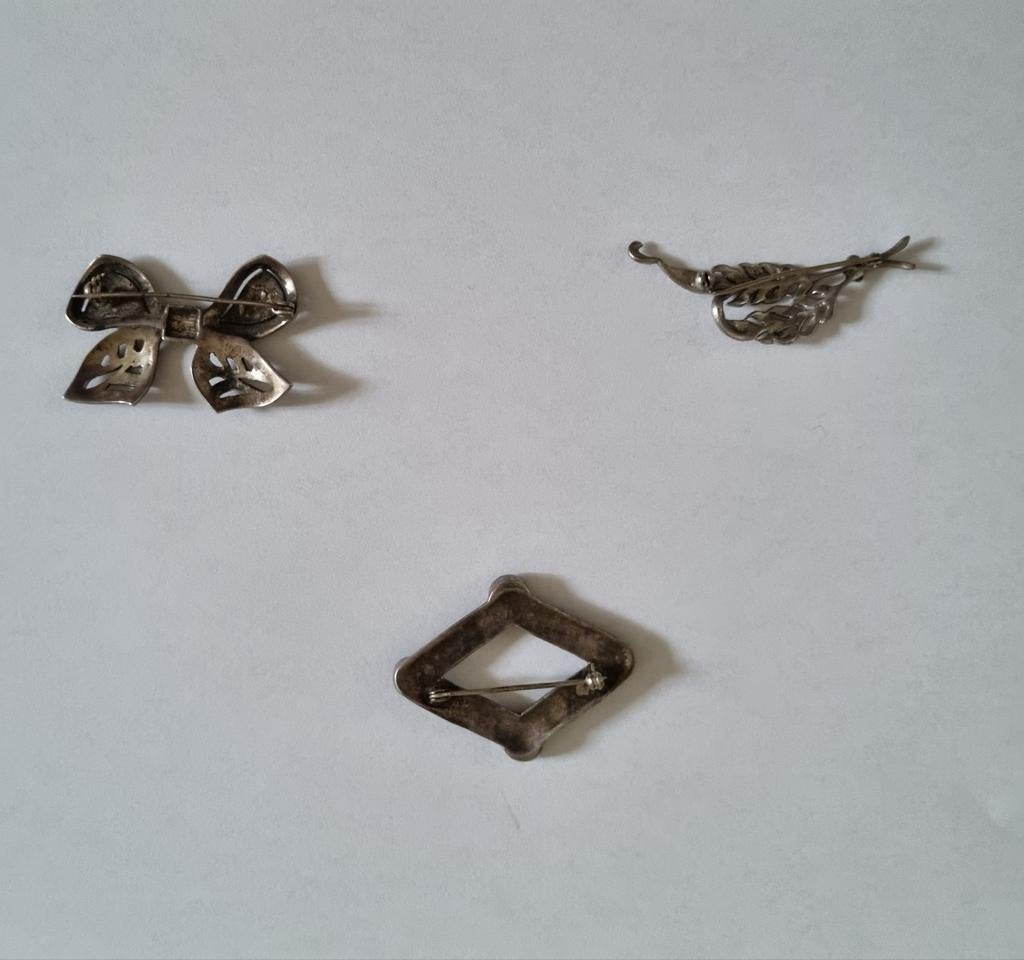 3 antieke broches zilver.Markasiet.Ook per stuk!, Sieraden, Tassen en Uiterlijk, Antieke sieraden, Ophalen of Verzenden, Zilver